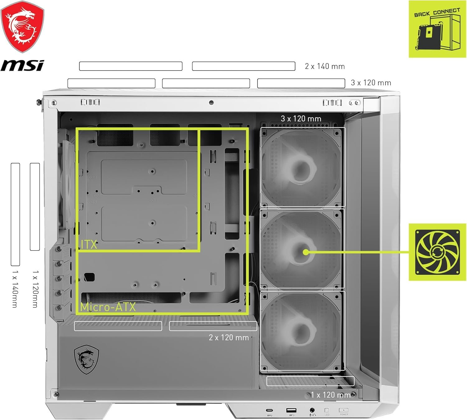 Корпус для ПК MSI MAG PANO M100R PZ Micro-ATX Білий, фото №6 Корпус для ПК MSI MAG PANO M100R PZ Micro-ATX Білий, фото №6