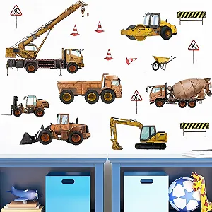 Наклейка на стіну Runtoo Екскаватор та трактор для дитячої кімнати synthetic.ua - Фото 1