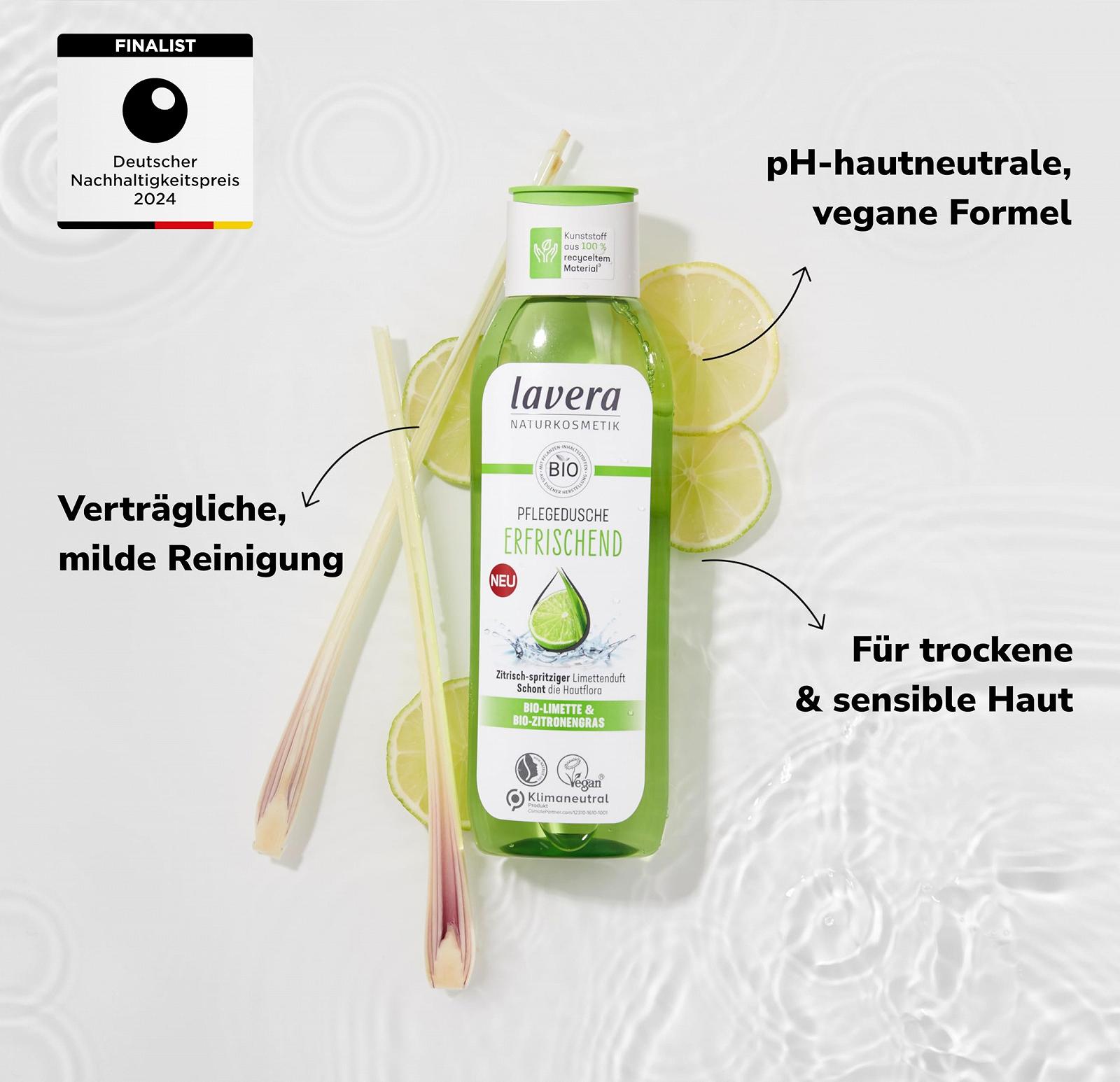 Гель для душа lavera Refreshing освежающий с органическим лаймом и лемонграссом 250 мл, фото №3 Гель для душа lavera Refreshing освежающий с органическим лаймом и лемонграссом 250 мл, фото №3