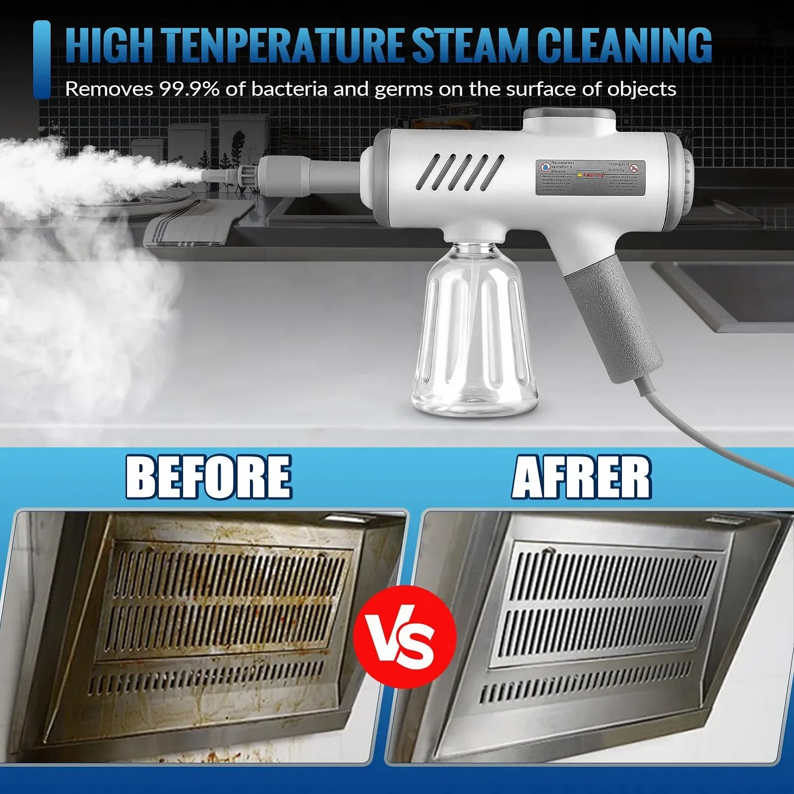 Ручний пароочисник 1500 Вт 8 аксесуарів 500 мл 3 бар, фото №4