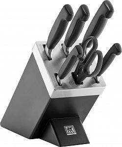 Набір ножів ZWILLING Four Star, 7 предметів і набір ножів Twin Grip, кухонний ніж, 6 предметів, довжина леза: 12 см, нержавіюча сталь Special Steel/пластикова ручка, чорний synthetic.ua - Фото 1