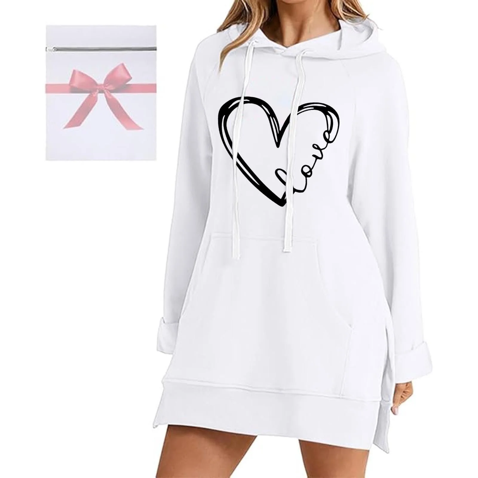 Женский свитшот Свободный большой топ с круглым вырезом Модный повседневный теплый свитшот с длинными рукавами Мягкая однотонная рубашка Женский свитшот Зимний свитшот, фото №5