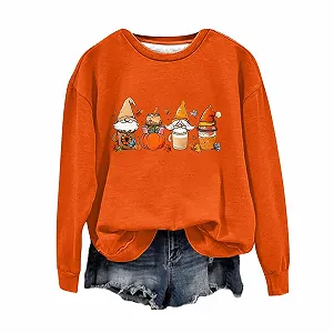 Женский свитшот Рождественский 2024 Праздничный флисовый топ Женский модный повседневный Гном Тыква Принт Круглый вырез Топ без капюшона Свитшот Хлопок Женский комплект - Фото 1