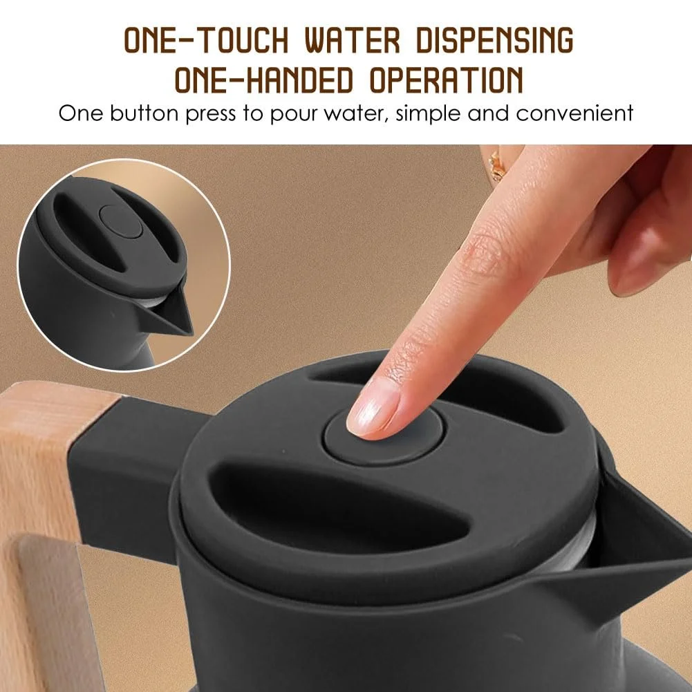 Термос для кави Tissting 1L, високоякісний термос-колба з подвійними стінками та буковою ручкою, фото №3