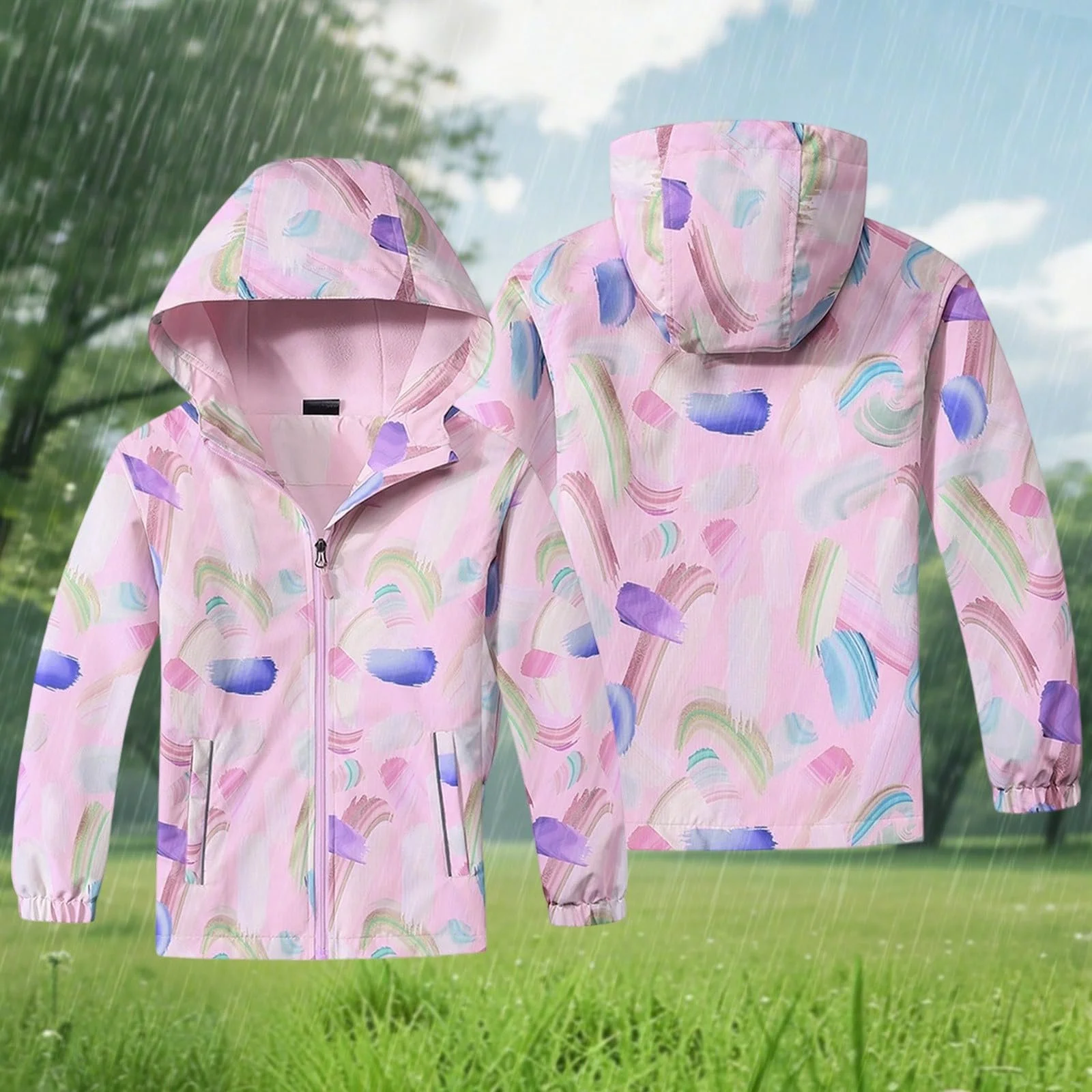 Куртка ветрозащитная флисовая для девочек Generisch с капюшоном, теплая софтшелл куртка-дождевик для малышей, подростков, детей, фото №3