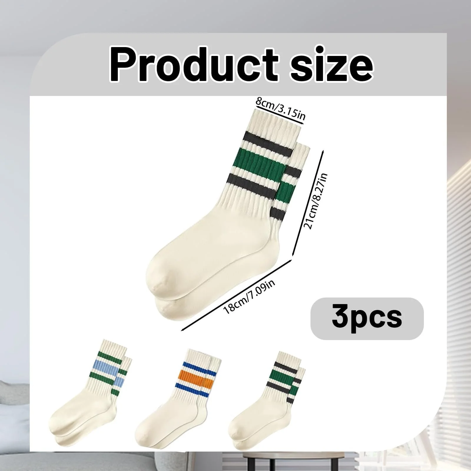 Шкарпетки Crew Жіночі, 3 пари Ретро Шкарпеток у Смужку, фото №2