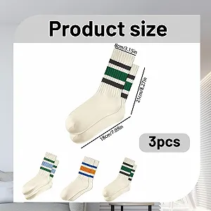 Шкарпетки Crew Жіночі, 3 пари Ретро Шкарпеток у Смужку synthetic.ua - Фото 1