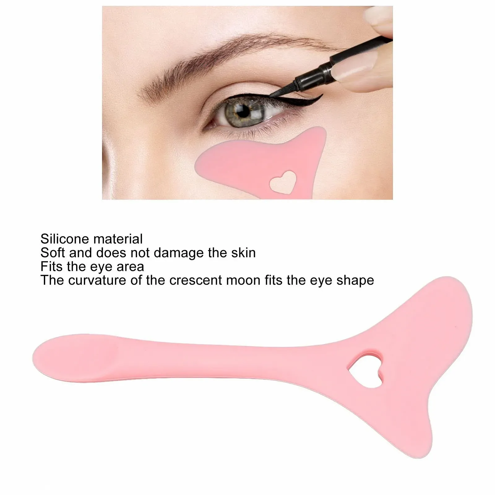 Трафарет для бровей с силиконовой ложкой-хвостиком, гибкий трафарет для подводки глаз для макияжа, рисования теней для век, ресниц, дополнительное позиционирование помады (РОЗОВЫЙ), фото №2