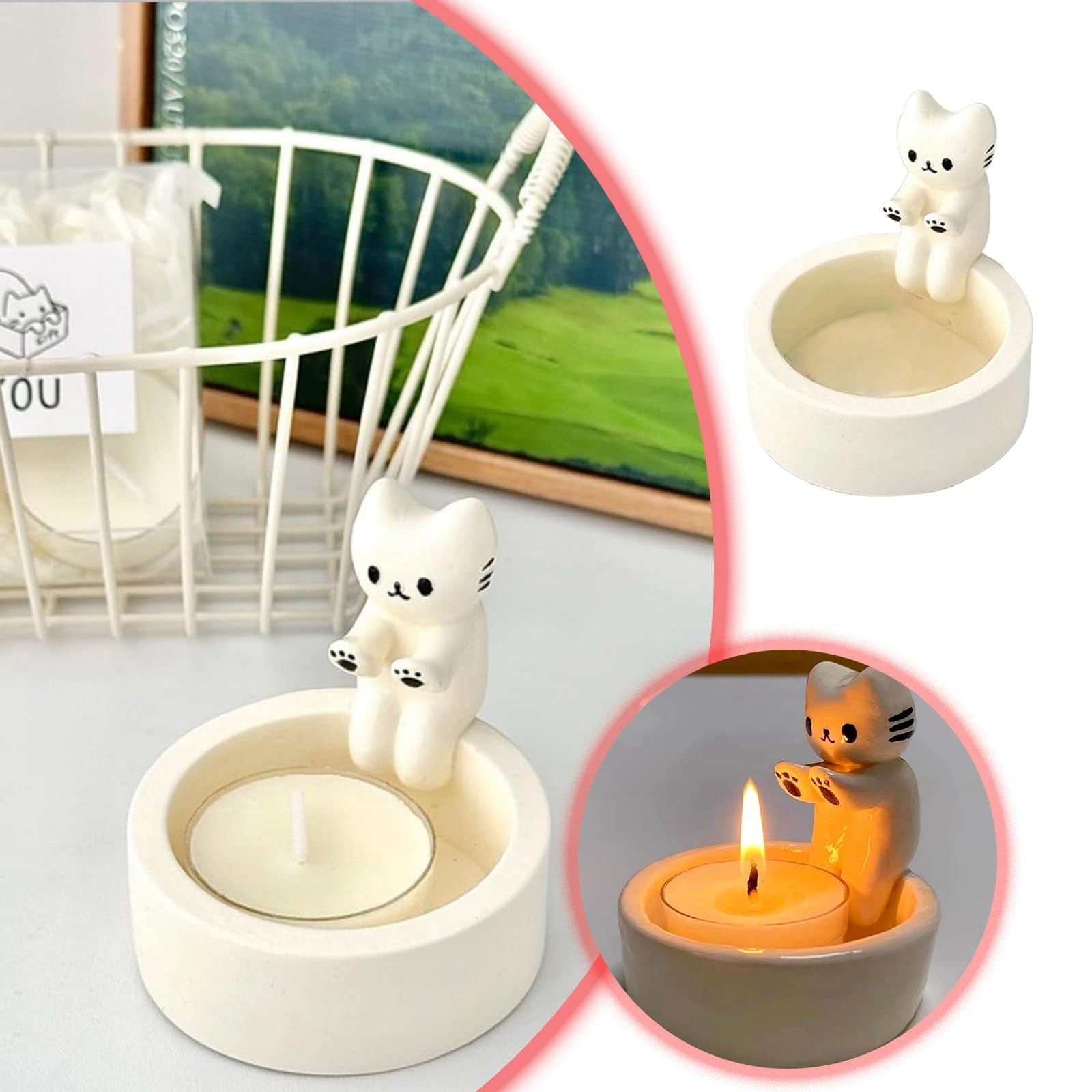 Подсвечник Cat Warms Paws Tea Light Holder Керамический Кот Декор Стол Украшение Дом (A), фото №2