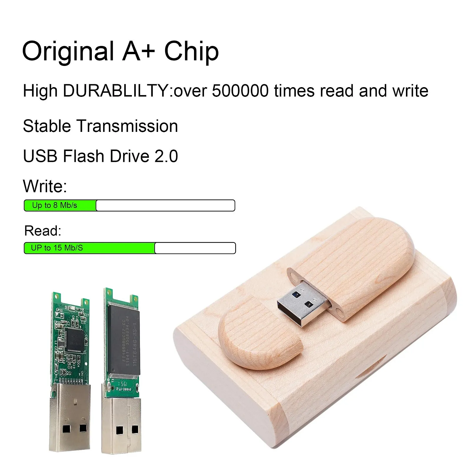 USB Flash Drive 32 ГБ USB 2.0 Дерев'яний з дерев'яною коробкою, фото №2