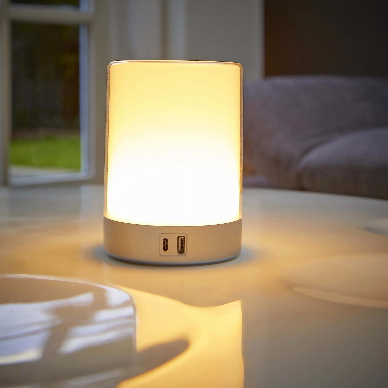 Настільна лампа LED Northpoint із сенсорним керуванням димуванням зміною кольору та портами для зарядки срібляста, фото №5