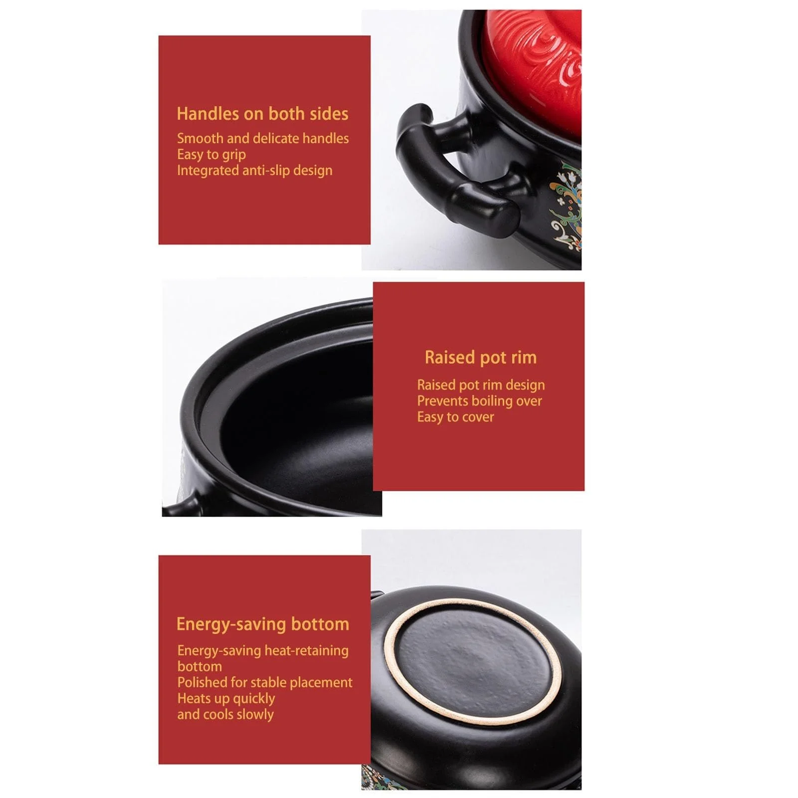 Керамічна каструля для запікання З кришкою Жаростійка Червона, фото №8