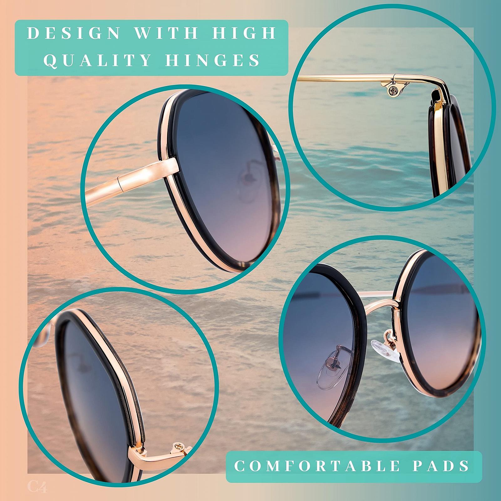 Сонцезахисні окуляри SQUAD круглі малі ретро металеві для жінок з футляром, фото №4