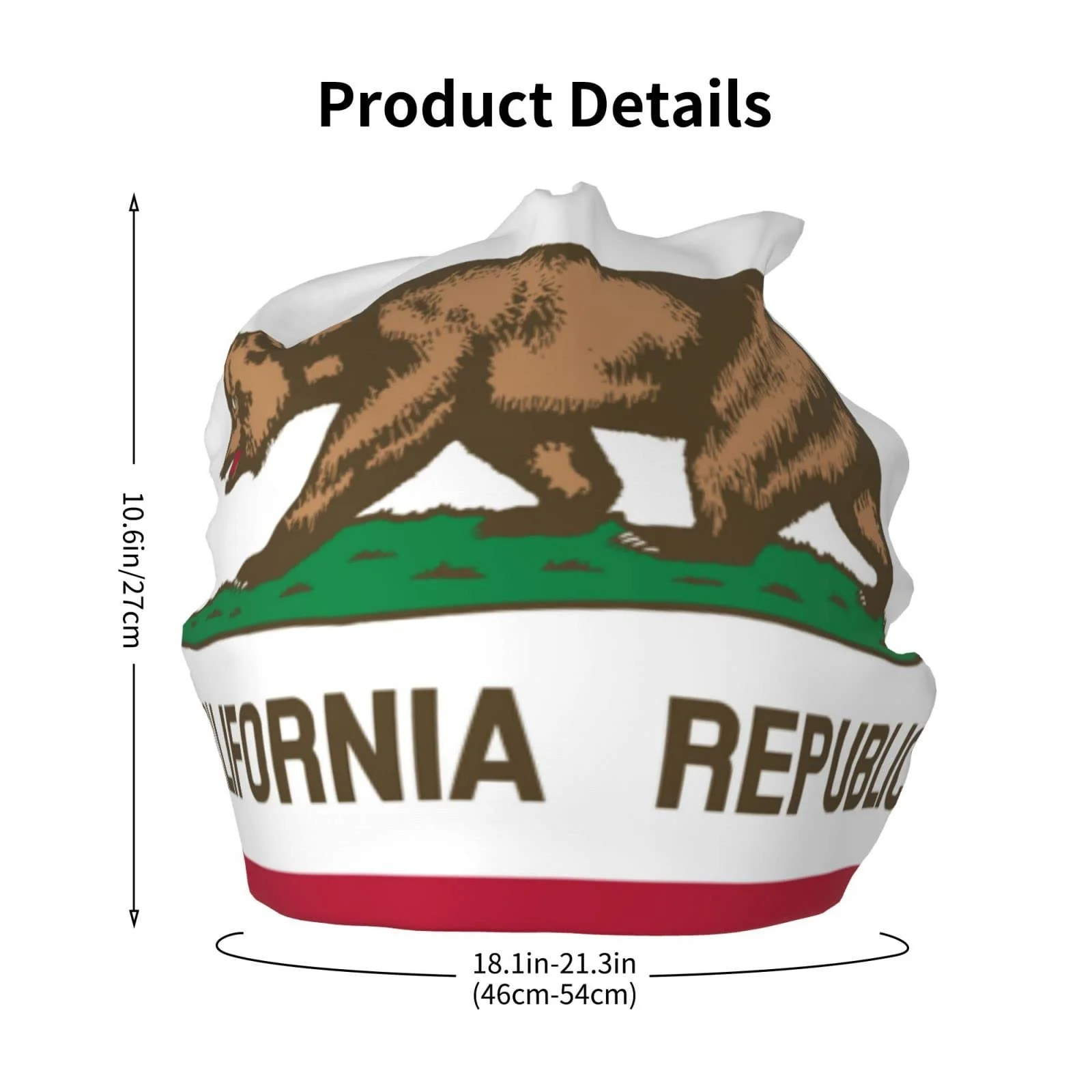 Шапка LOUJIN California Flag Slouchy Подростковая Теплая Вязаная Фото Цвет, One Size, Фото цвет, фото №5