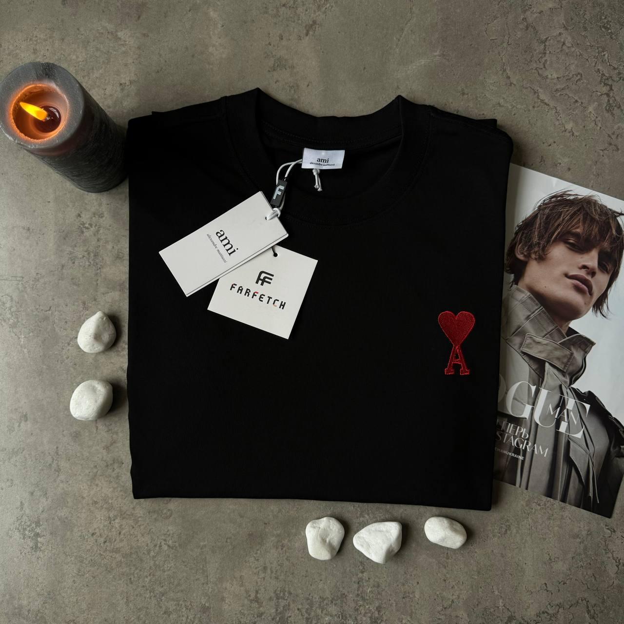 Мужская черная футболка Ami брендовая люксовая ами, фото №3 Мужская черная футболка Ami брендовая люксовая ами, фото №3