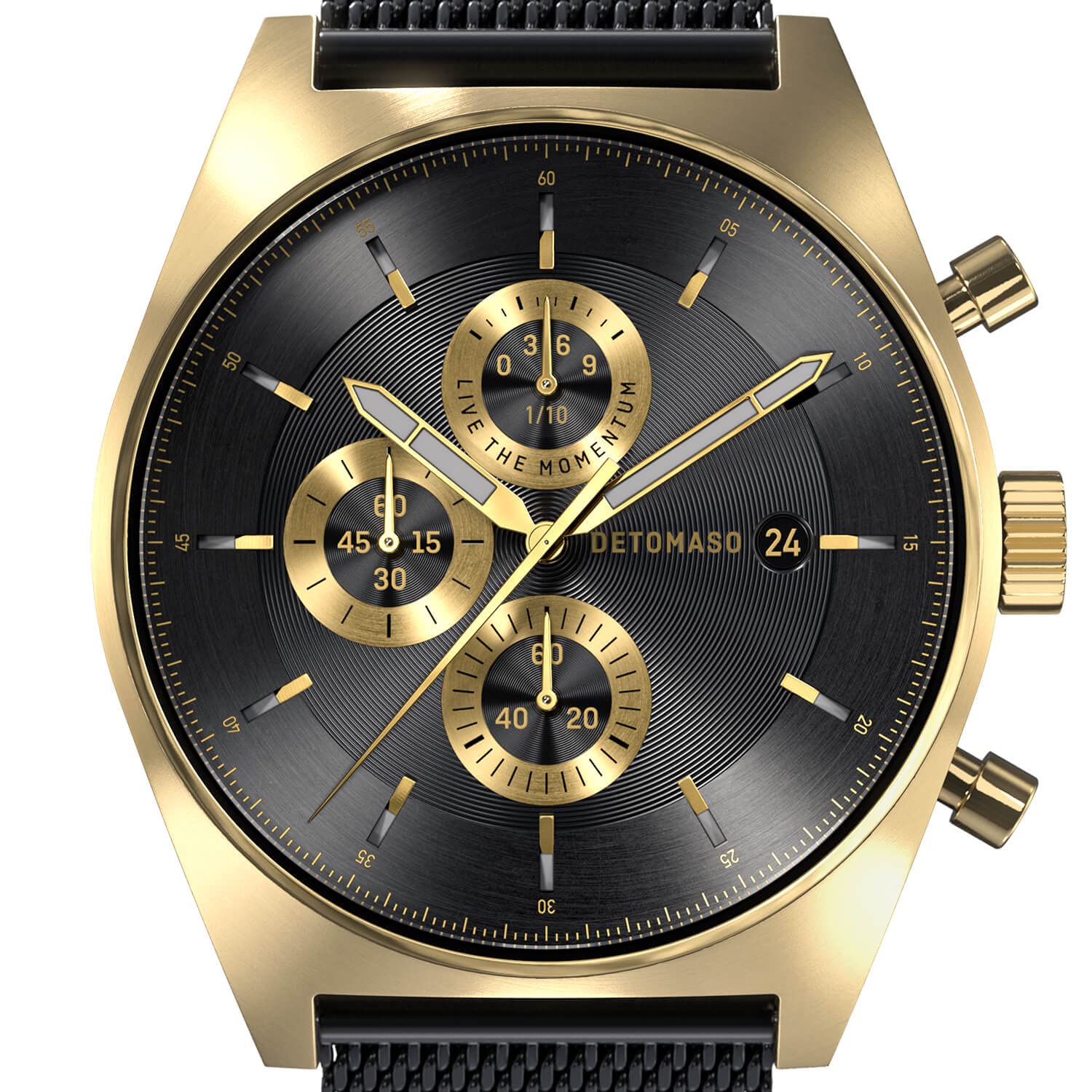 Годинник DeTomaso D10 Chronograph Nobile Oro Чоловічий Аналоговий Кварцовий Mesh Milanese Чорний, золотий, фото №5