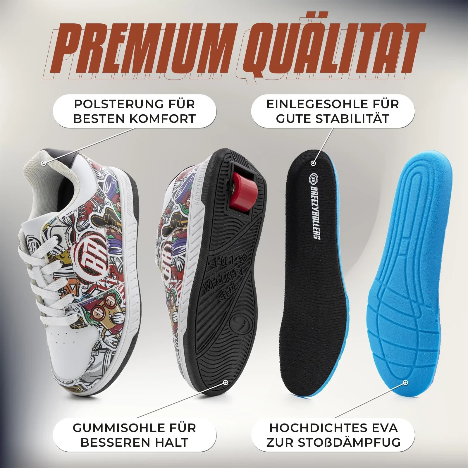 Кроссовки на колесах BREEZY ROLLERS для детей, детские роликовые кроссовки, от детской уличной обуви до роликовых коньков за несколько секунд, запатентованная система Click, фото №5 Кроссовки на колесах BREEZY ROLLERS для детей, детские роликовые кроссовки, от детской уличной обуви до роликовых коньков за несколько секунд, запатентованная система Click, фото №5