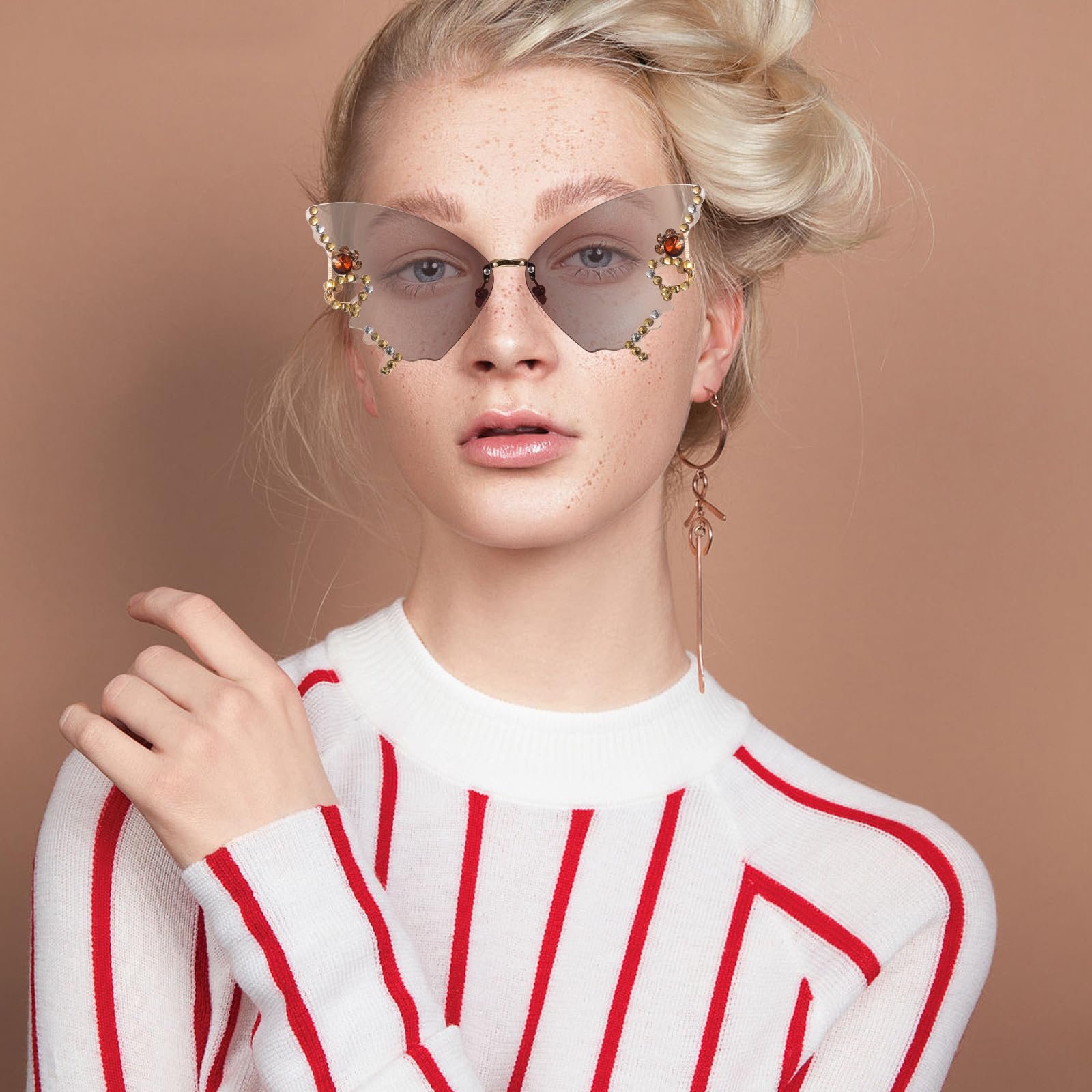 Сонцезахисні окуляри Метелик Діамант VALICLUD Вінтажні Без оправи Стрази, фото №7