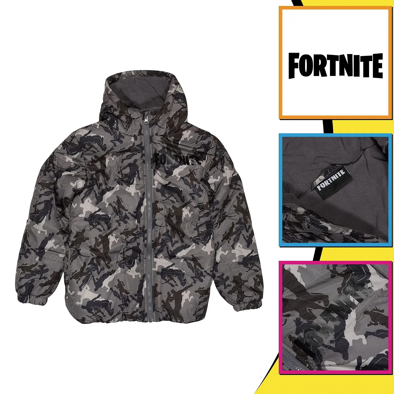 Пухова Куртка Fortnite Camo Dancing Emes Сірий, фото №3 Пухова Куртка Fortnite Camo Dancing Emes Сірий, фото №3