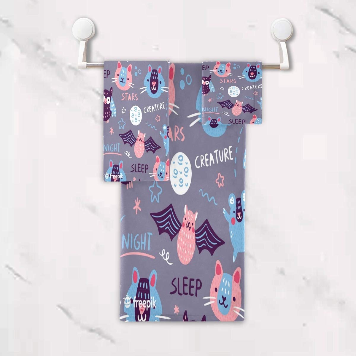 Набір рушників Colourful Doodle Pink Bat Cat 100% бавовна Рожевий, фото №5