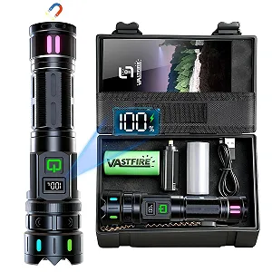 Ліхтар VASTFIRE LED Перезаряджуваний Надзвичайно Яскравий 500 000 Люмен, 30 Вт Тактичний з LCD Дисплеєм, IP67 Водонепроникний, з Магнітом для Кемпінгу, Надзвичайних Ситуацій - Фото 1