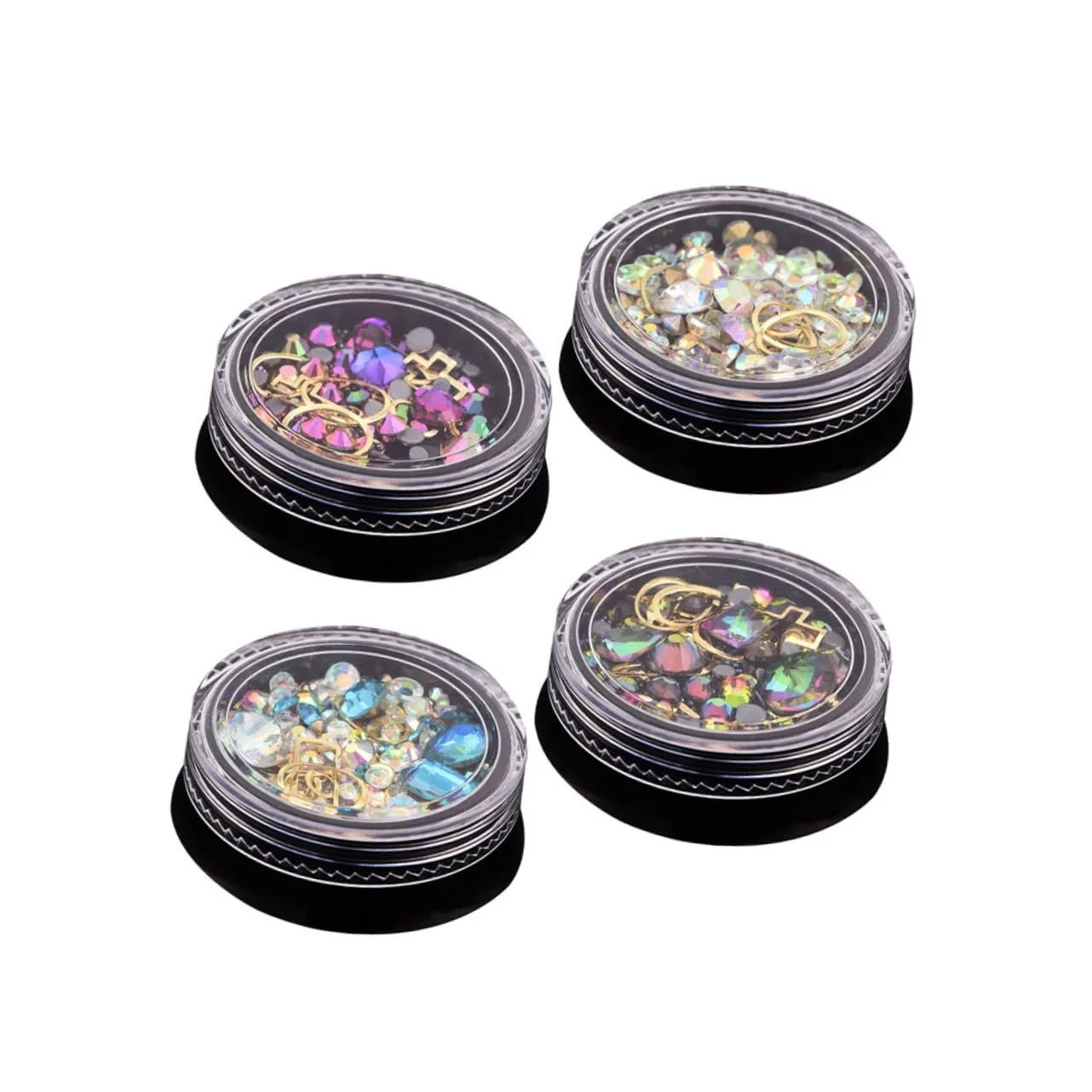 Стразы для ногтей Healvian 4 шт. Разный стиль в черном контейнере. Диаметр для украшения ногтей, телефонов, дома и стекла. Сине-фиолетовый, цветной, фото №1