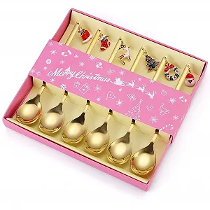 Набір з 6 різдвяних ложок, кавові з нержавіючої сталі - Фото 1