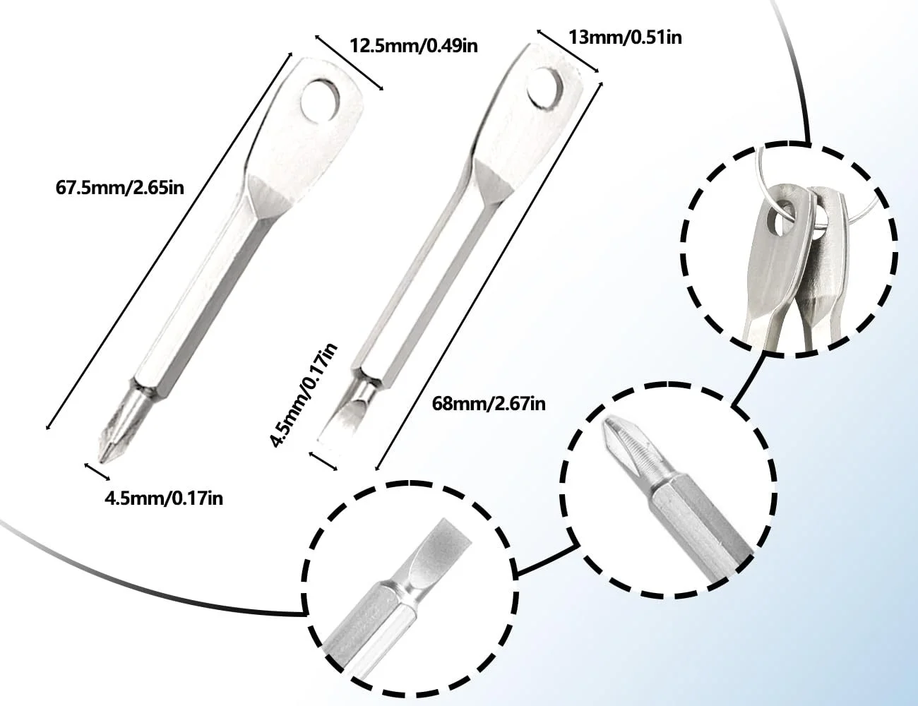 Викрутка KAPSING Mini, Багатофункціональна викрутка-брелок, Набір з 2 портативних Phillips і плоскої викрутки (1 набір), фото №2