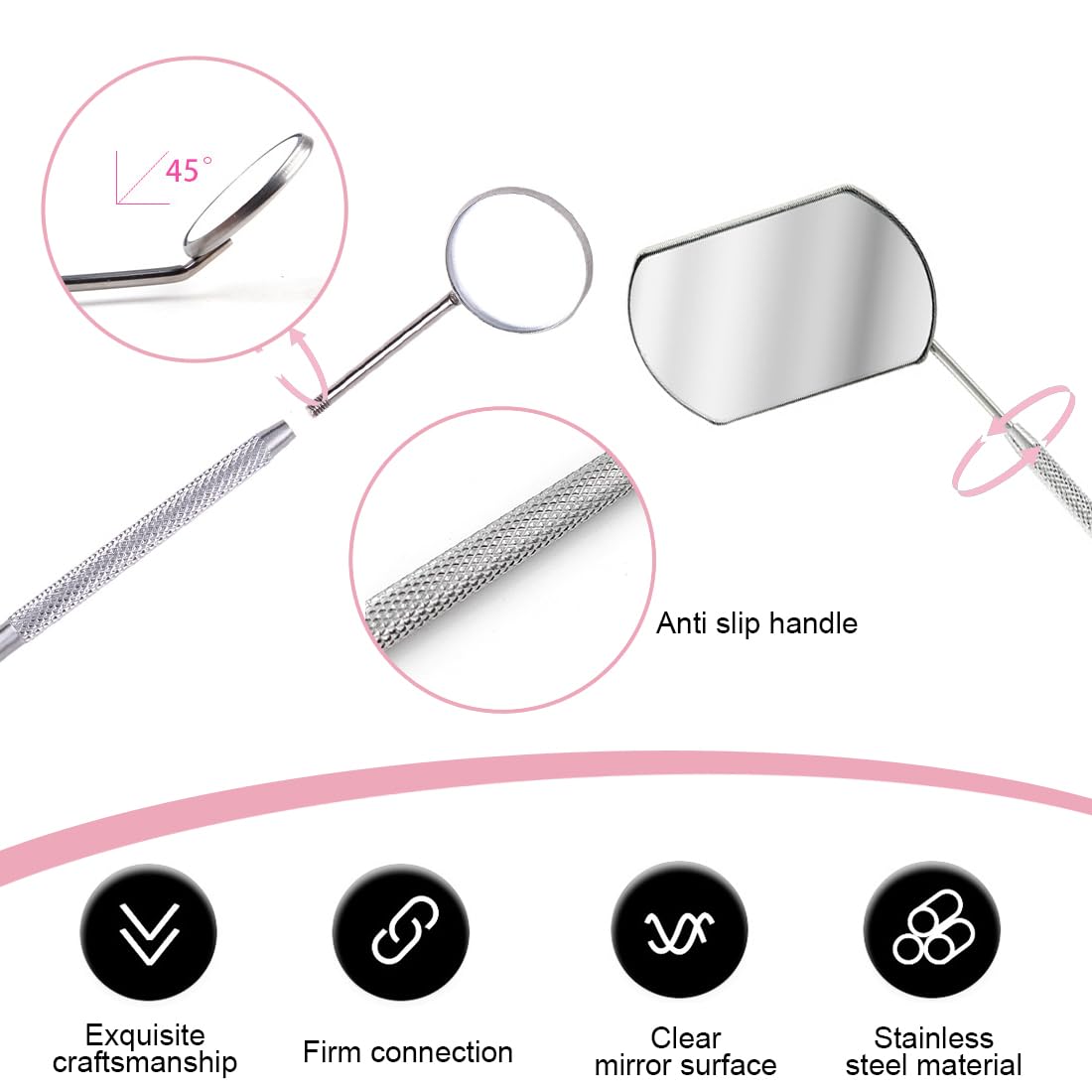 Дзеркало для вій Square Pack of 2 Portable Eyelash Extensions Applicator Accessories Stainless Steel Removable False Eyelashes Mirror Multifunctional Mouth Examination Tools Eyelash Extension, фото №3