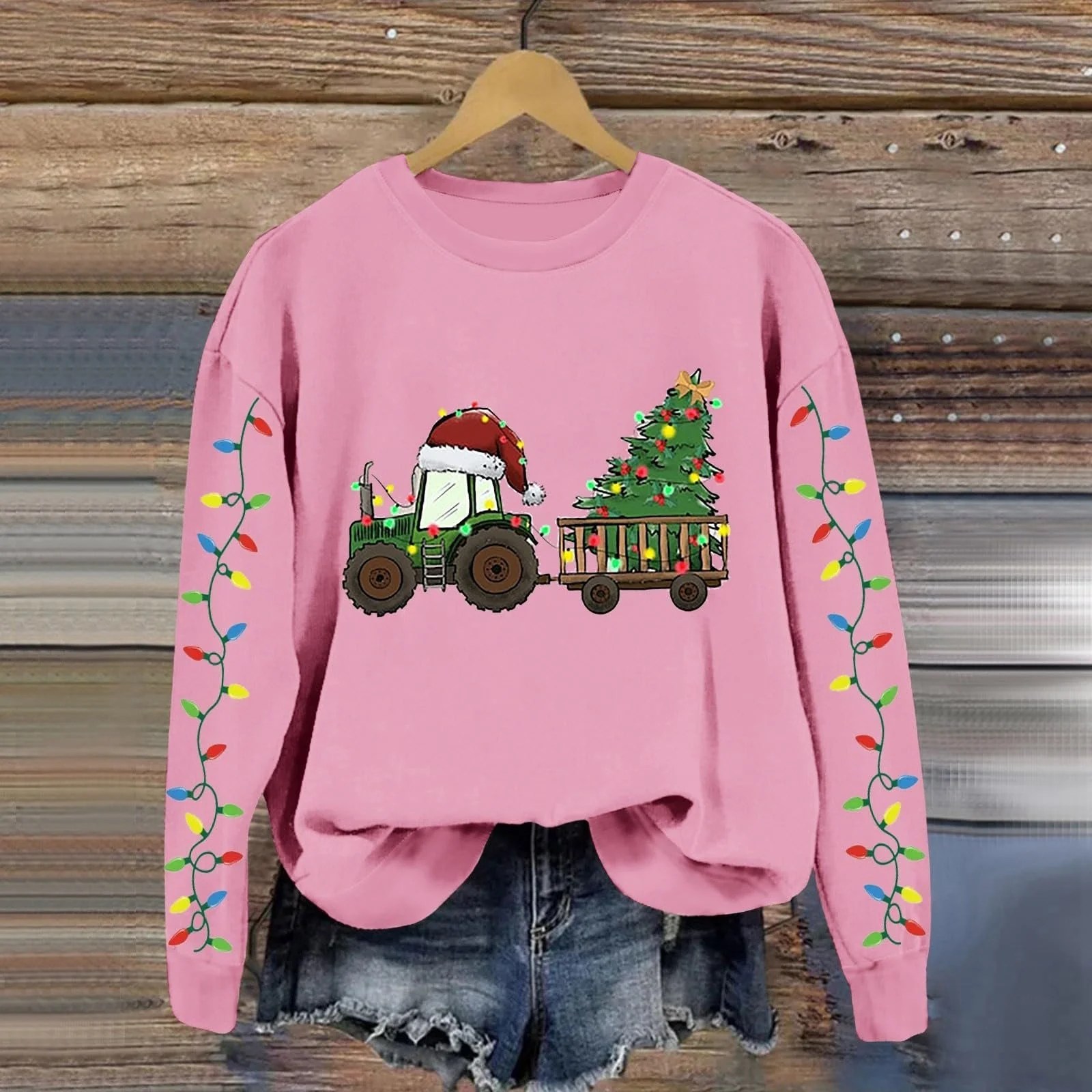 Рождественский джемпер Vhersily Женский Свитшот Рождественская Елка Милый Принт Графическая Рубашка Повседневный Длинный Джемпер Рождественский Длинный Джемпер, фото №2