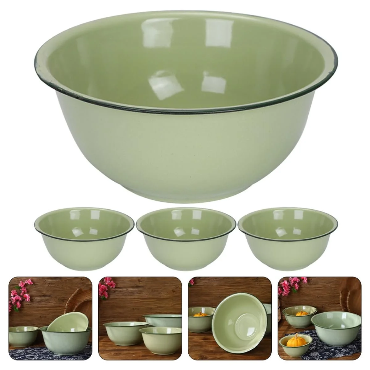 Набор мисок VICASKY Vintage эмалированные с крышкой 4 шт. 18 см, фото №6