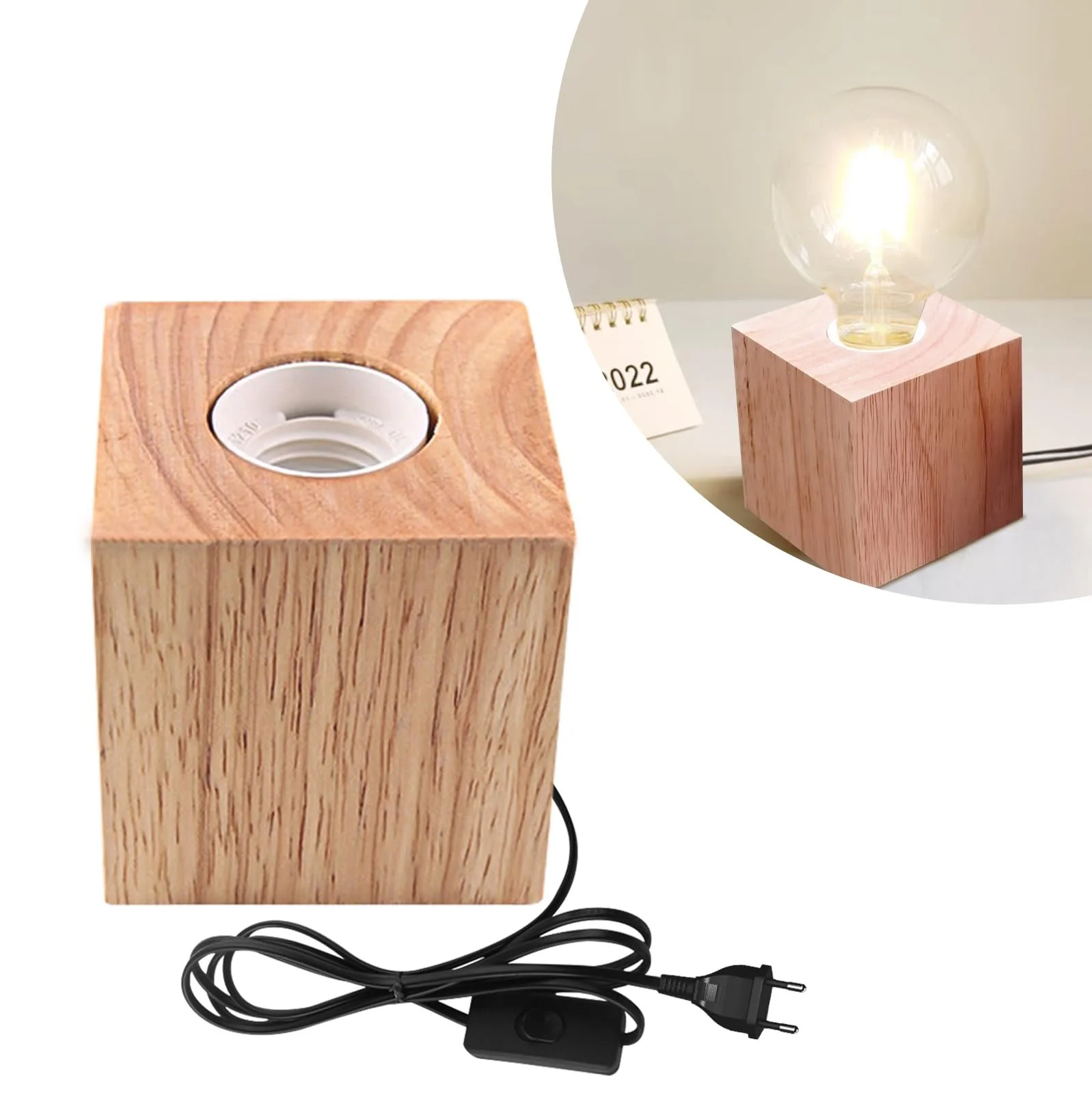 Настільна лампа Nizirioo Cube Дерев'яна основа EU Plug E27, фото №1