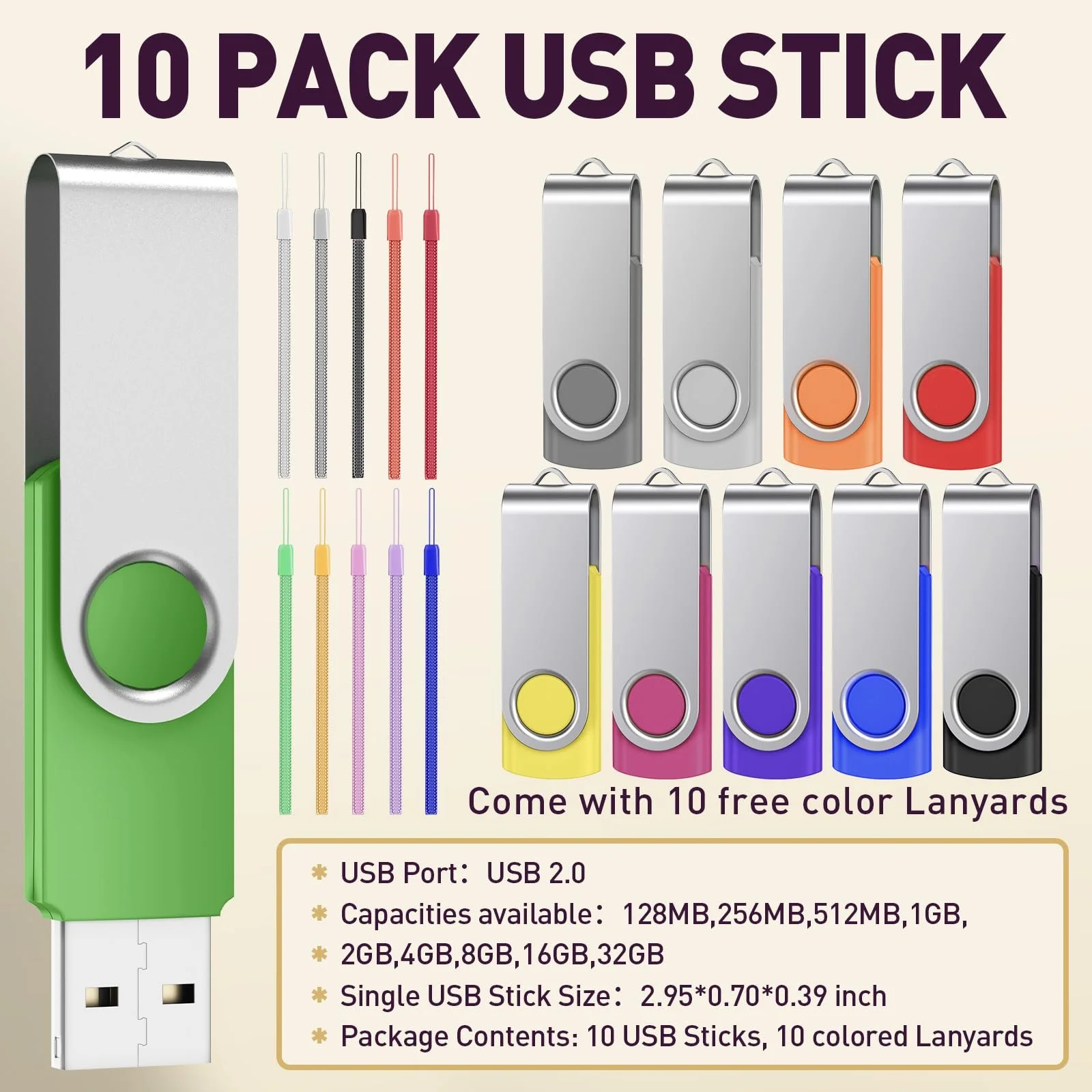 USB-флеш-накопичувач FEBNISCTE 32 GB USB 2.0 10 шт. Різнокольорові, фото №8