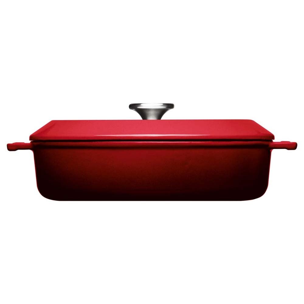 Гусятниця чавунна Woll Iron Квадратна 28 см 3.7 л червоний чилі з силіконовими ручками, фото №1