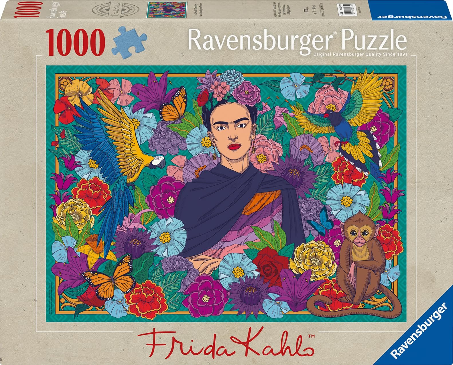 Пазл Ravensburger Frida Kahlo's Paradise: Parrot, Monkey and Blooms 12001475 1000 элементов, фото №2