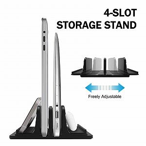 Вертикальная подставка для ноутбука Double Adjustable Dock 4 Slots Совместима с Macbook, iPad Pro Air, Samsung HP Chromebook до 17,5 дюймов - Черная synthetic.ua - Фото 1