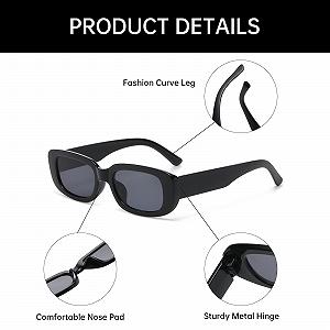 Сонцезахисні окуляри прямокутні YAMEIZE Classic 4 шт., унісекс, ретро 90-х, квадратна оправа, чорні - Фото 1