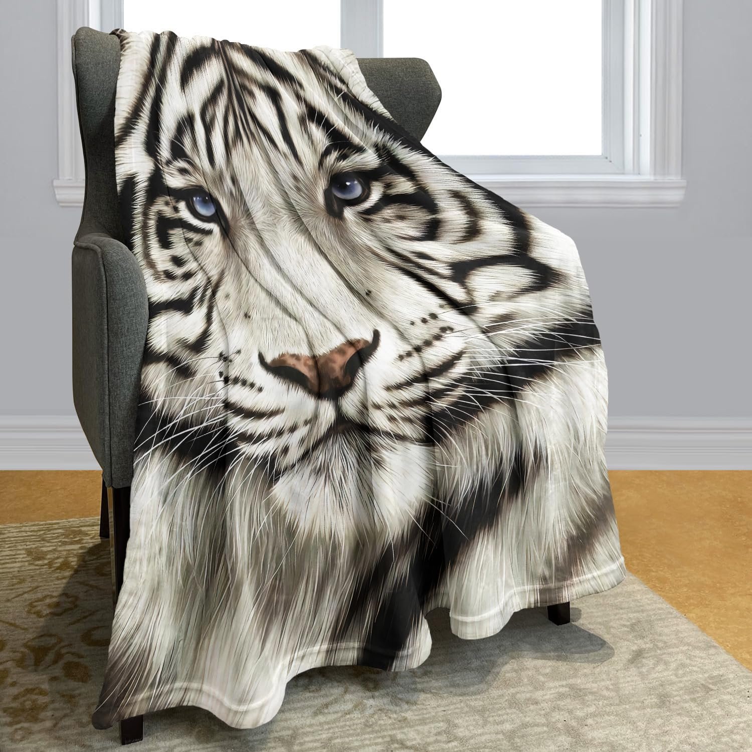 Покривало YISUMEI Фланель М'яка Білий Тигр, 150 x 200 см, фото №2 Покривало YISUMEI Фланель М'яка Білий Тигр, 150 x 200 см, фото №2