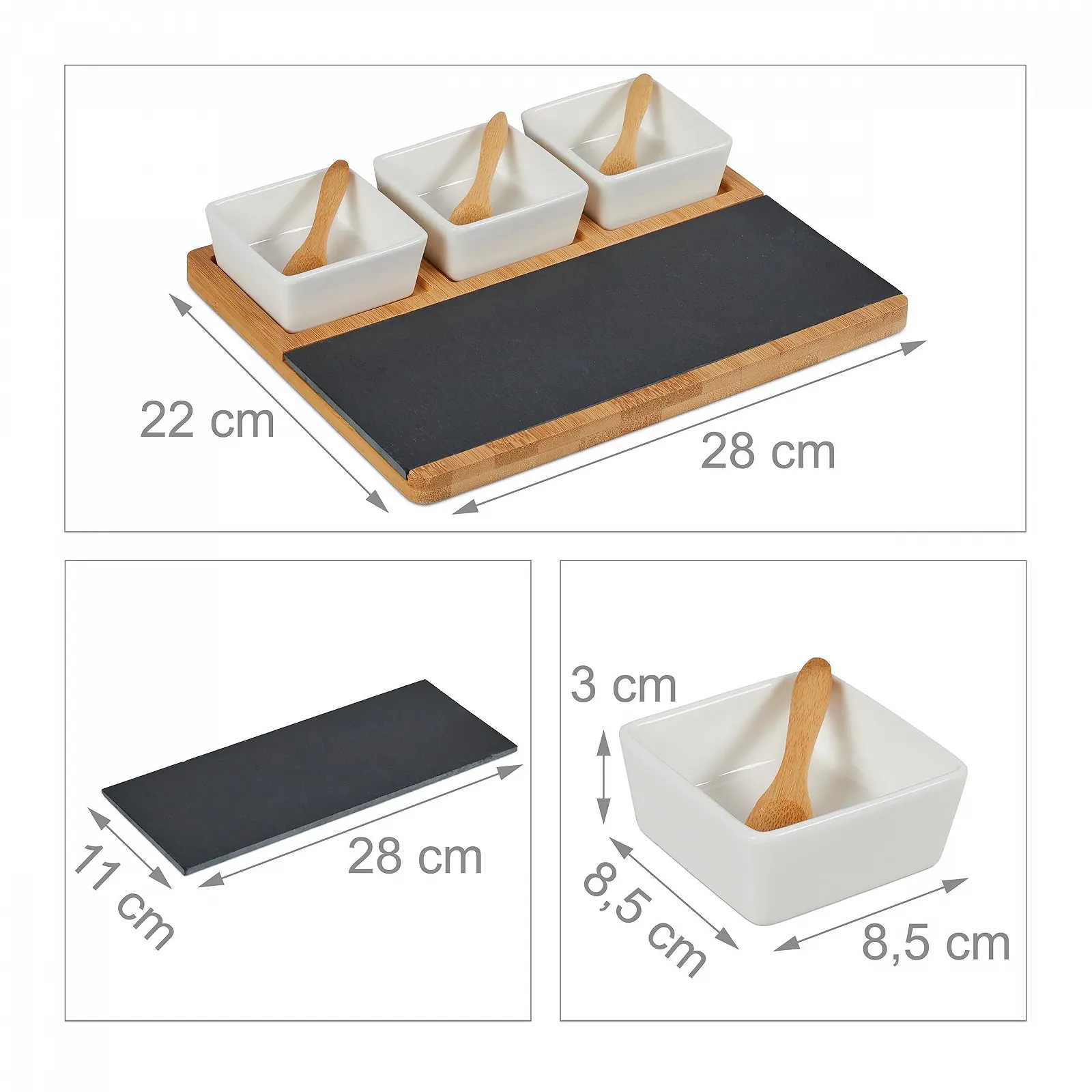 Набор мисок Relaxdays 8 шт с бамбуковой доской, сланцевой тарелкой и ложками Разноцветный, фото №4 Набор мисок Relaxdays 8 шт с бамбуковой доской, сланцевой тарелкой и ложками Разноцветный, фото №4