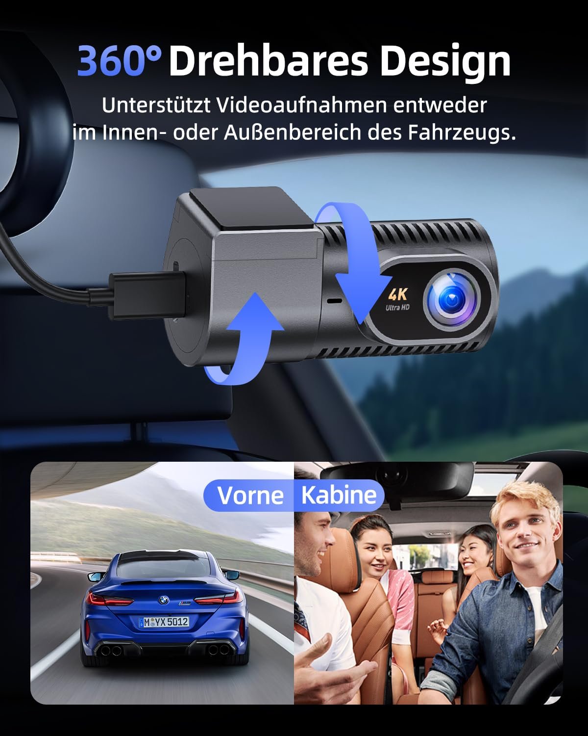 Відеореєстратор CIEVIE 4K, 1.5" IPS дисплей, 5G WiFi, карта 64GB, поворот на 360, фото №4