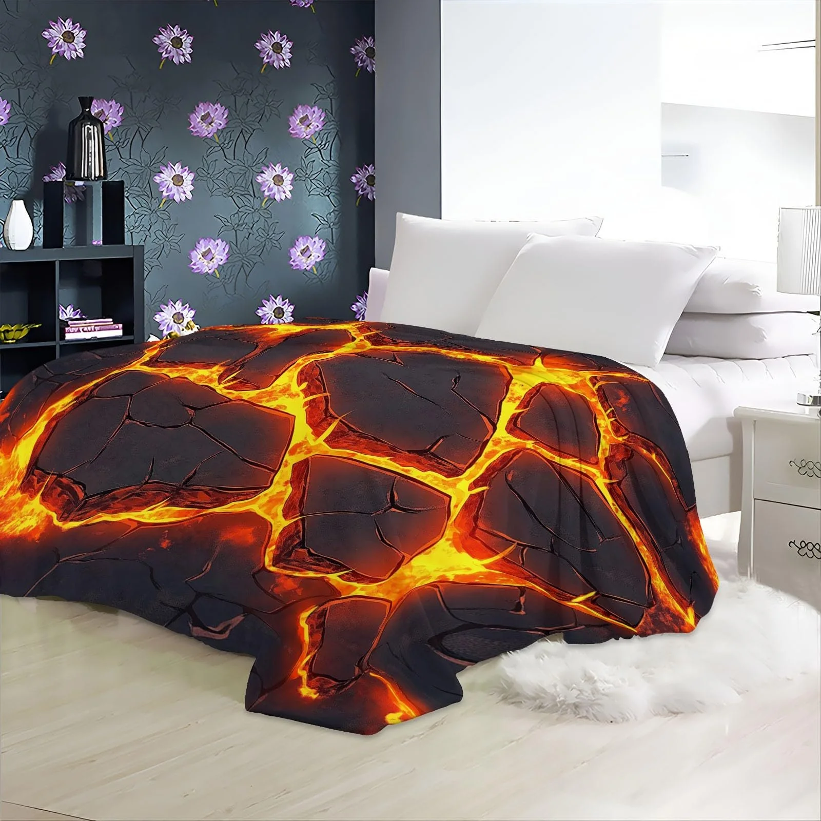 Покривало Абстракція Полум'яні лінії Високоякісний фланель, помаранчево-сірий, 200 x 200 см, фото №6