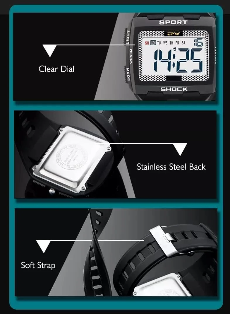 Чоловічий цифровий спортивний годинник Omana, великі цифри, фото №2