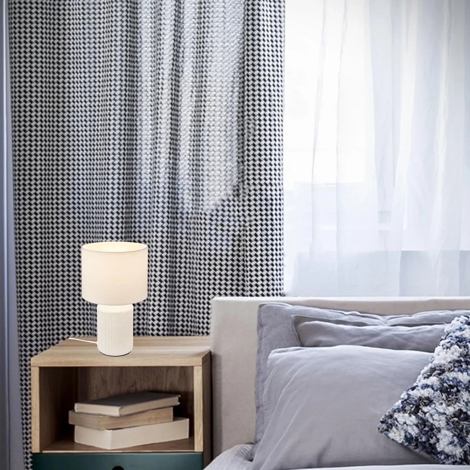 Настольная лампа BRILONER с тканевым абажуром керамическое основание 22 x 37,5 см белая, фото №3