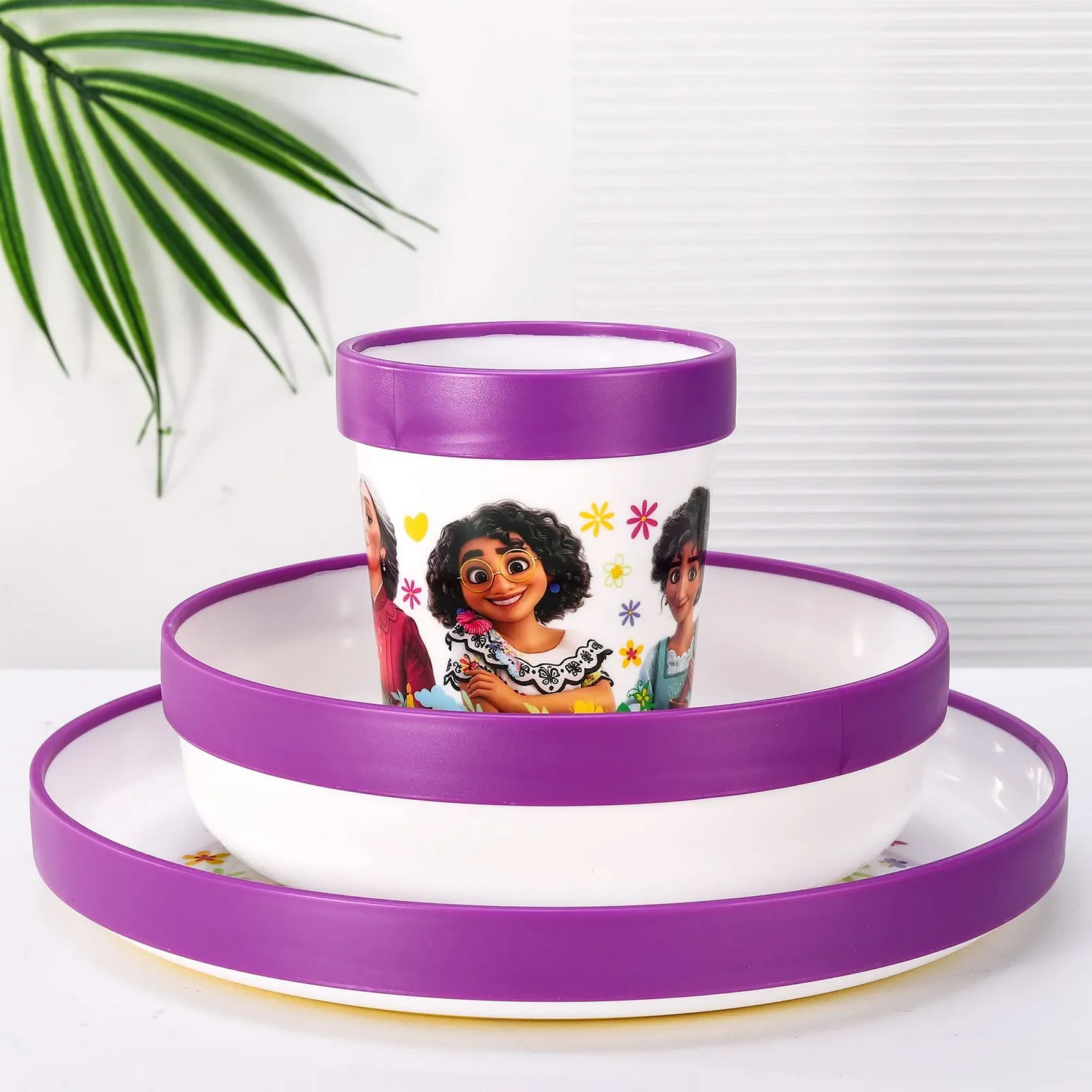 Детский набор посуды из трех предметов многоразового использования Encanto, премиум качества: тарелка, миска и чашка, без BPA, фото №3