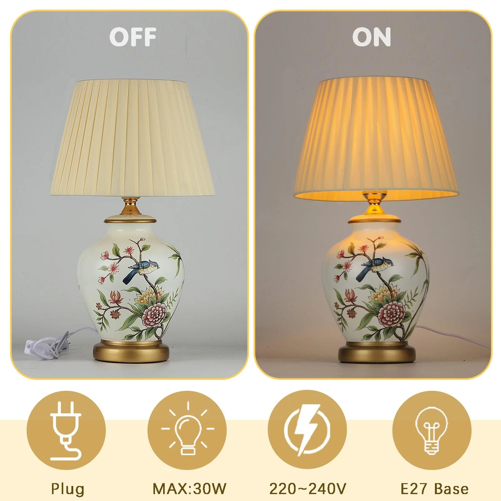 Настільна лампа Retro Ceramic Decorative Living Room E27 Vintage White, фото №6