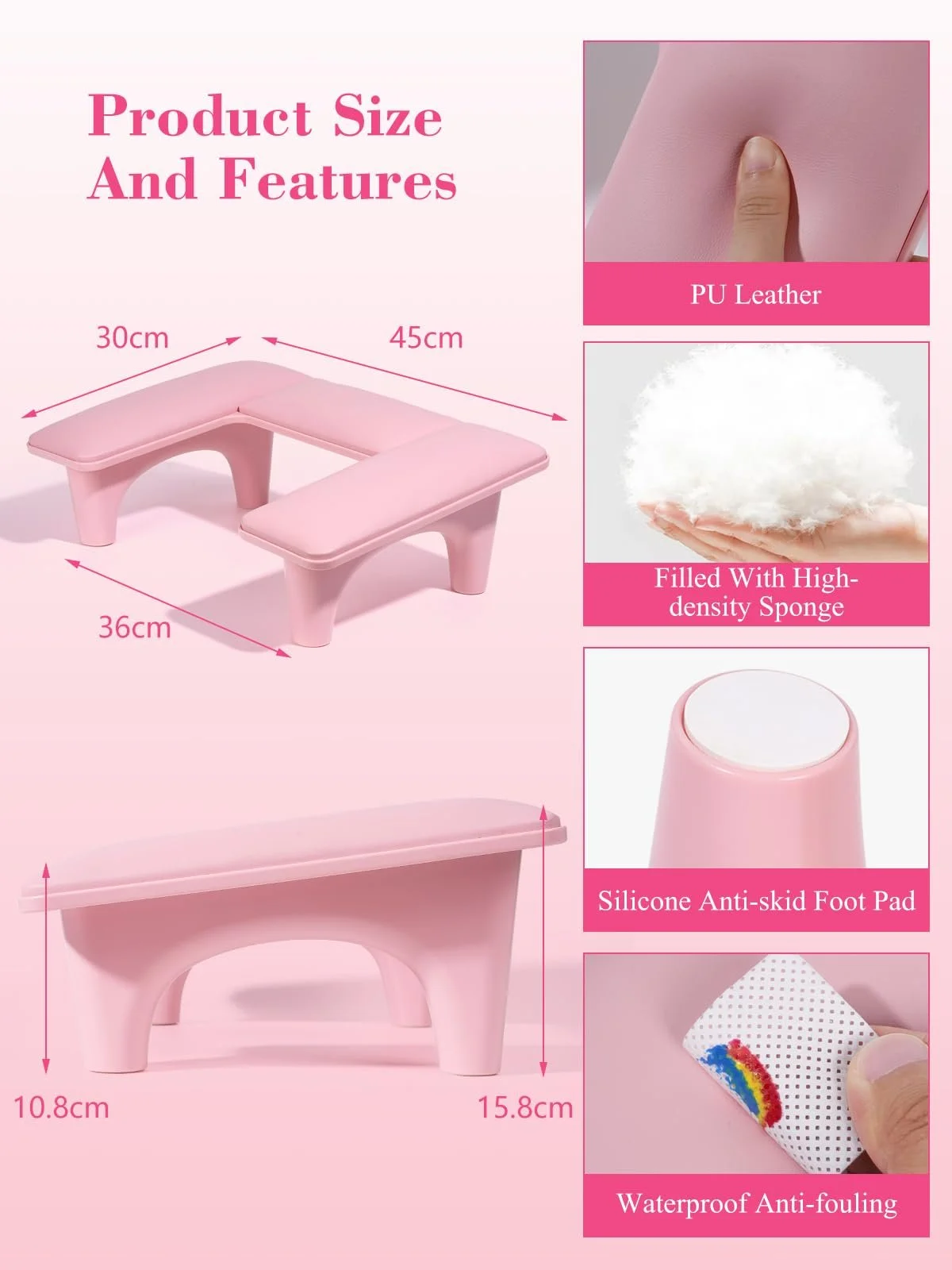 Підставка для рук U-подібна Yokilly для манікюрного столу рожевого кольору, фото №3