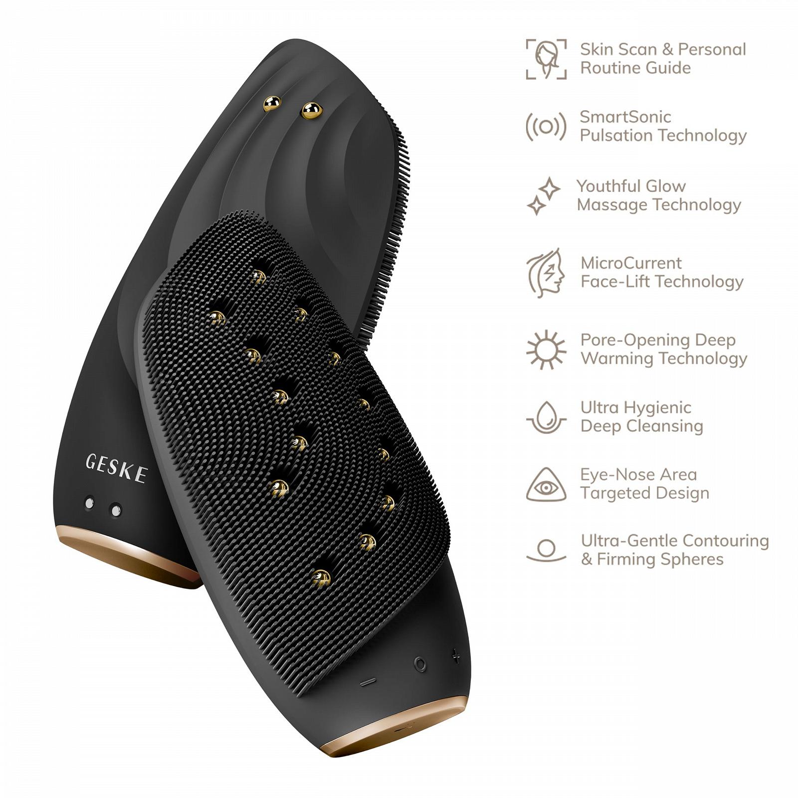 Прибор для ухода за кожей лица GESKE SmartAppGuided™ Sonic Thermo Facial Brush & Face Lifter 8 в 1, электрическая щетка для очищения из силикона, массажер для лица, очищение и антивозрастной уход, фото №4