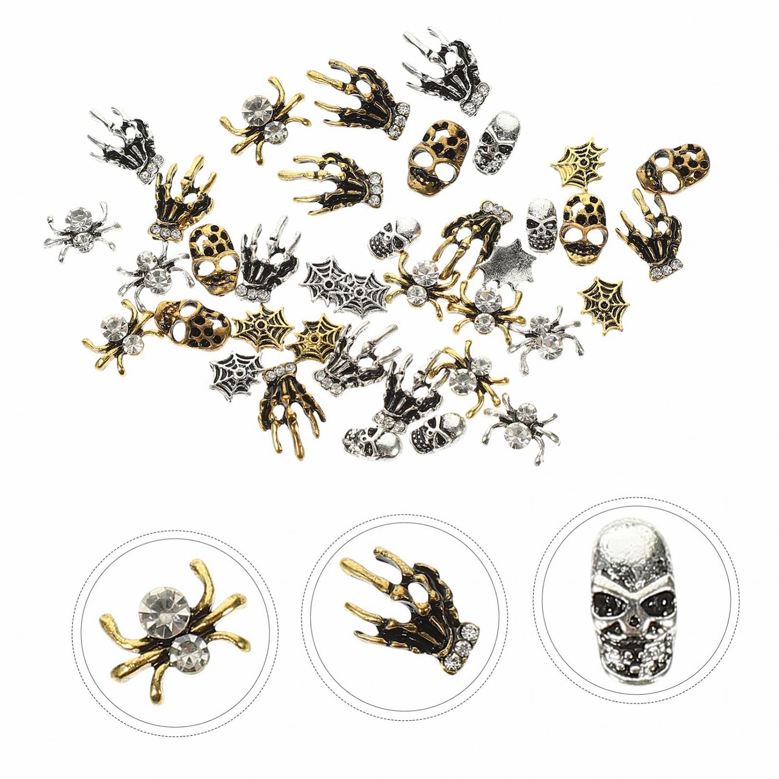 Металлические аксессуары для ногтей на Хэллоуин Паук Наклейки для ногтей Украшения для ногтей Подвески для ногтей для женских ногтей Драгоценные камни для ногтей, 32 шт, фото №2