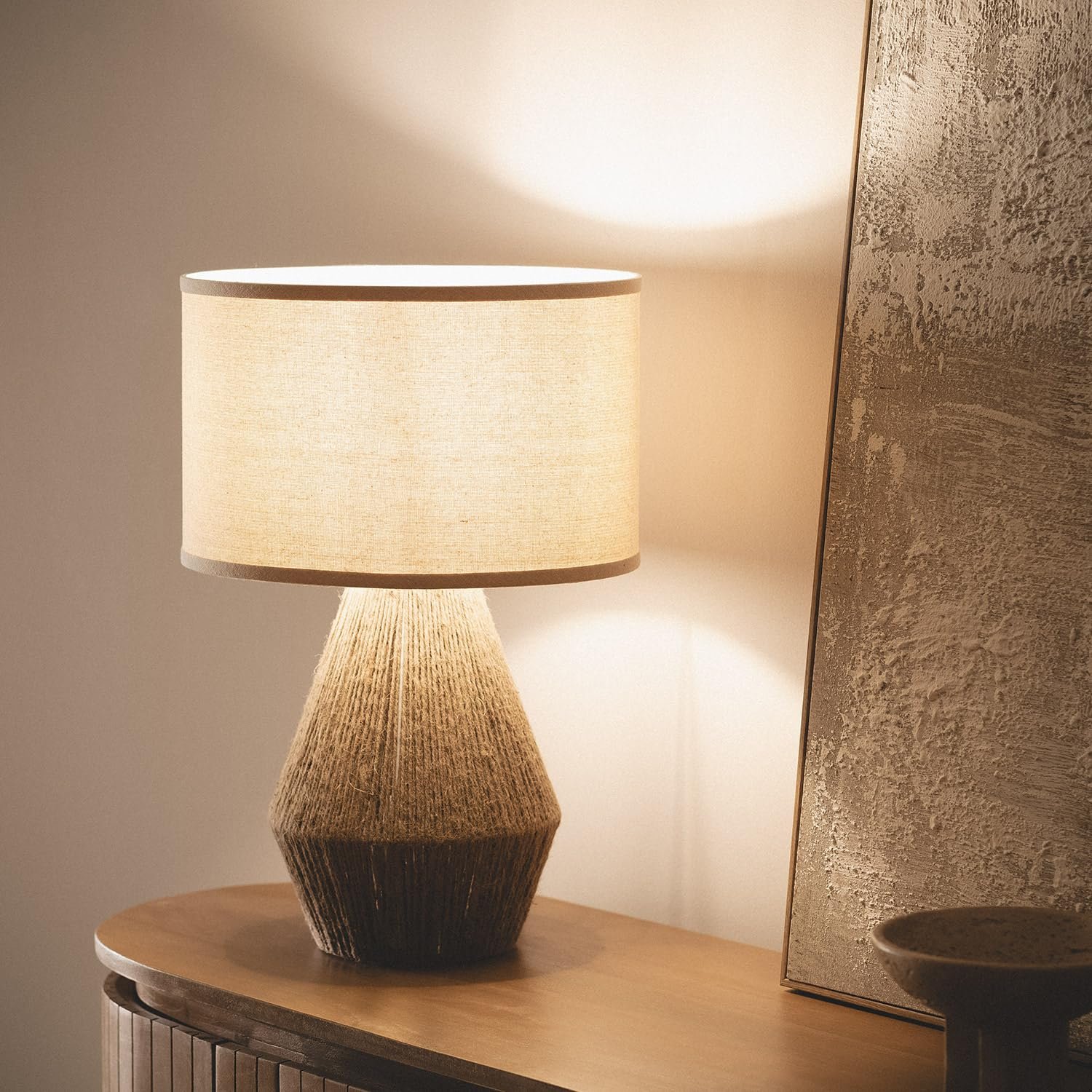 Настільна лампа LEDKIA LIGHTING Dione LED Натуральна мотузка та льон E27 IP20 Лляний бежевий, фото №6