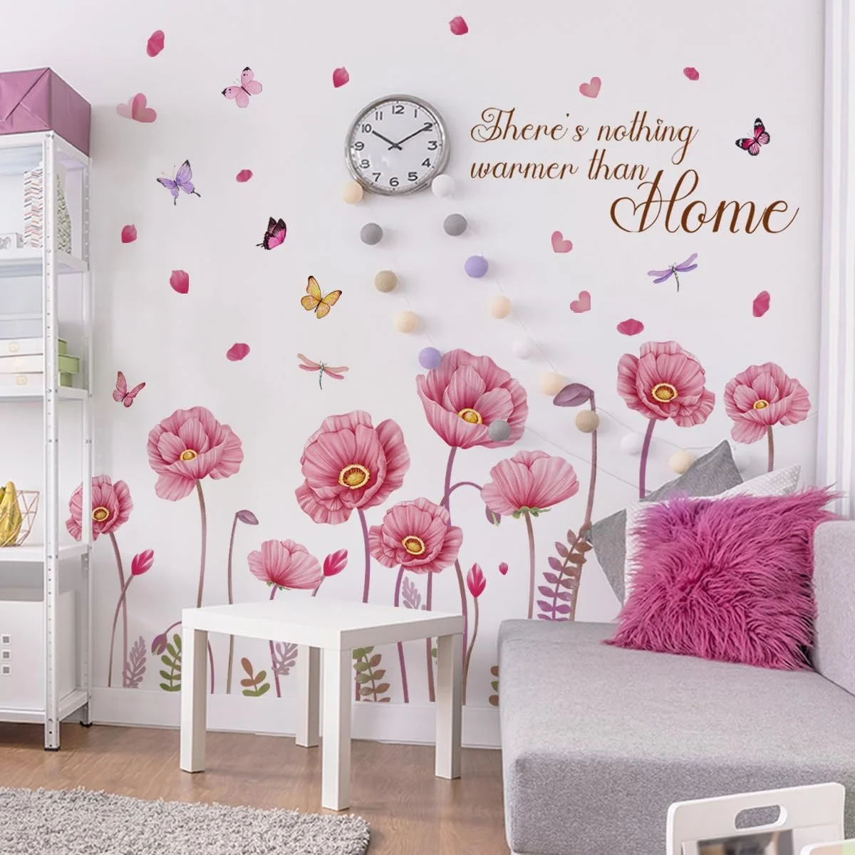 Наклейка на стіну SHUCHING Рожеві квіти та метелики Рожевий, фото №2